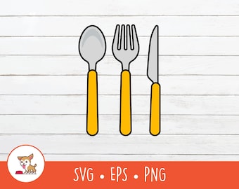 Cartoon Cutlery Clipart, Cutlery SVG, Vector Spoon Fork and Knife Cut File For Cricut, PNG, EPS, Instant Digital Download