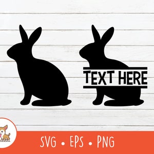 May include: Two black silhouette images of rabbits. The rabbit on the right has a space for text that says "TEXT HERE".