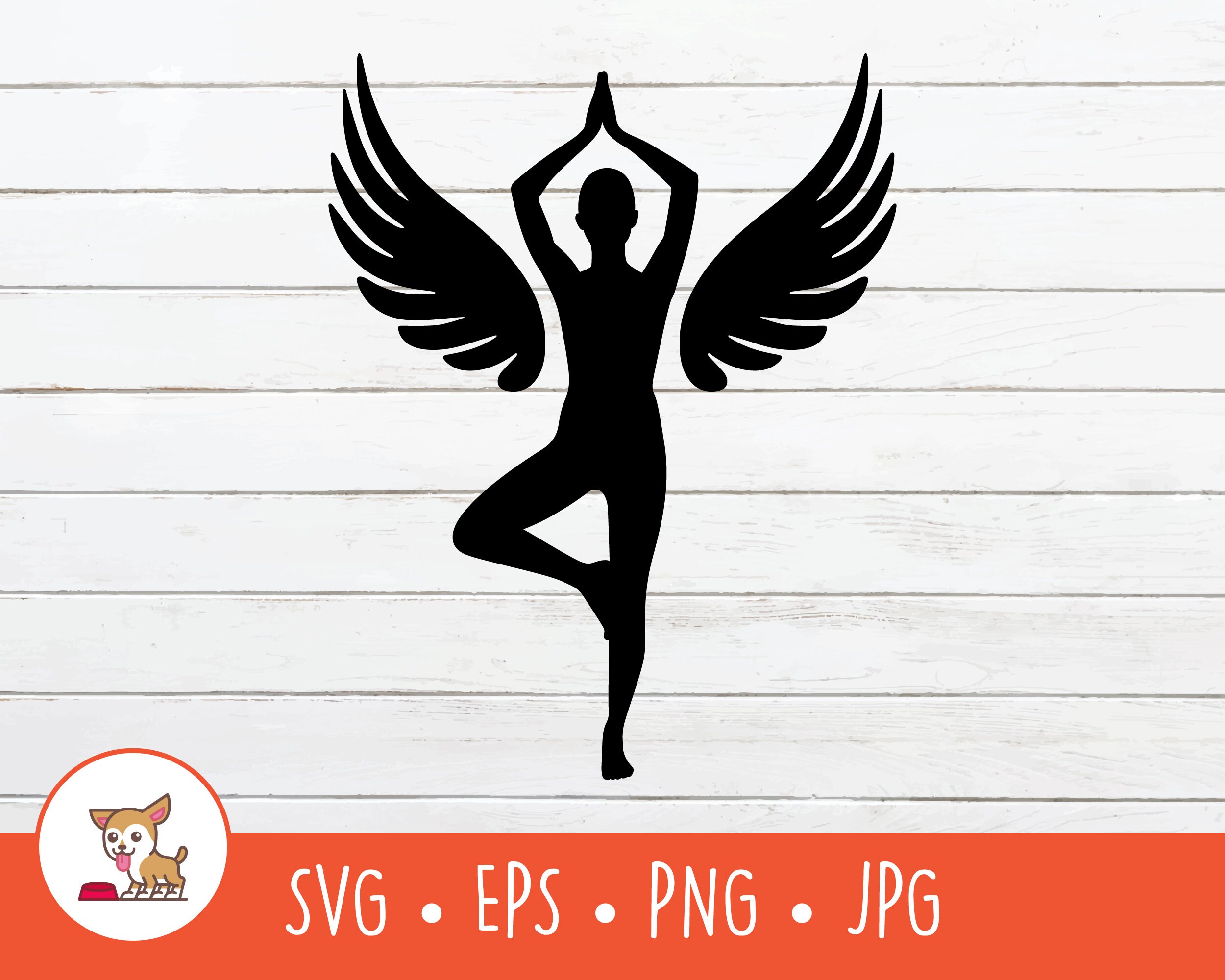 Tree Position With Wings SVG, Tree Pose Clipart, Vector Yoga Cut File