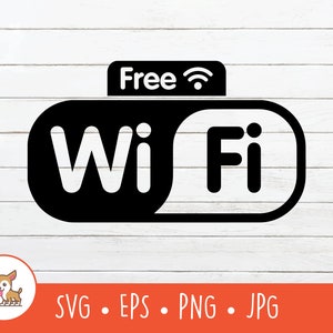 以下が含まれることがあります： 白木製の背景に、「Wi Fi」という文字と、「Free」という文字とWi-Fiのシンボルが黒と白で描かれたグラフィックデザインです。