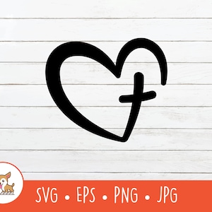 Hart met kruis SVG, kruis met hart clipart, vector christelijke kruis gesneden bestand voor Cricut, PNG, EPS, Instant Digitale Download