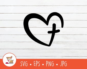 Heart With Cross SVG, Cross With Heart Clipart, Vector Christian Cross Cut File For Cricut, PNG, EPS, Instant Digital Download