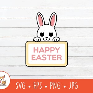 Cartoon Happy Easter Clipart, Happy Easter SVG, Vector Easter Bunny Cut File For Cricut, PNG, EPS, Instant Digital Download