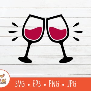 Wine Glass SVG, Wine Glasses Clipart, Vector Wine Glasses Cut File For Cricut, PNG, JPG, Digital Download