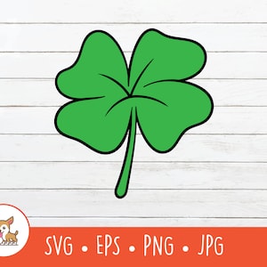 Cartoon Four Leaf Clover Clipart, Clover SVG, Shamrock Cut File pour Cricut, PNG, EPS, Téléchargement numérique instantané