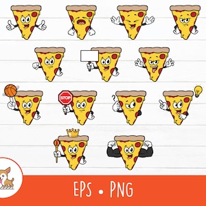Pizza Clipart, Vector Pizza Bundel, Cartoon Pizza Karakter, Pizza Mascotte, PNG, EPS, Instant Digitale Download