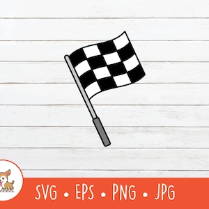 Cartoon Checkered Flagge Clipart, Checkered Flagge SVG, Vektor Checkered Flagge Cut-Datei für Cricut, PNG, EPS, Sofortiger digitaler Download