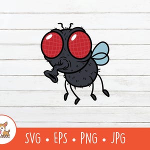 Imágenes prediseñadas de mosca de dibujos animados, SVG de mosca, archivo vectorial de corte de mosca para Cricut, PNG, EPS, descarga digital instantánea