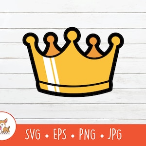 Cartoon Crown Clipart, Corona SVG, File di taglio corona vettoriale per Cricut, PNG, EPS, Download digitale istantaneo