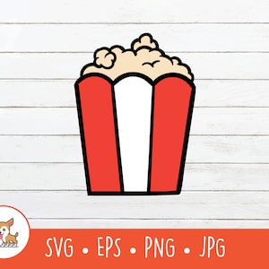 Cartoon Popcorn Clipart, Popcorn SVG, Vector Popcorn Cut File For Cricut, PNG, EPS, Instant Digital Download