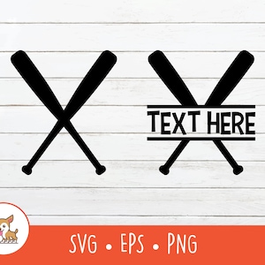 May include: Black and white silhouette of two crossed baseball bats with the text "TEXT HERE" in a banner between the bats.