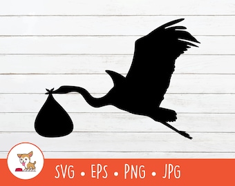 Stork and Baby SVG, Vector Stork Clipart, Stork and Baby Cut File For Cricut, PNG, EPS, Instant Digital Download