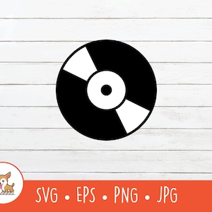 May include: Black and white vinyl record icon. The record is a circle with a smaller circle in the center. The record is divided into two sections, one black and one white.