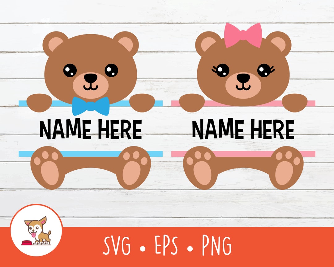 Teddy Bear SVG, Split Teddy Bear Name Frame, Vector Teddy Bear Clipart
