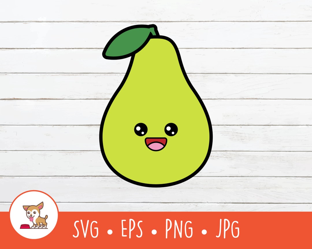 Kawaii Pear SVG, Vector Pear Clipart, Cute Pear Cut File for Cricut