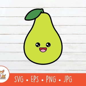 Kawaii Pear SVG, Vector Pear Clipart, Cute Pear Cut File For Cricut, PNG, EPS, Instant Digital Download
