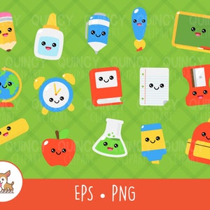 Kawaii Schulbedarf Clipart, Vektor Schulbedarf Schneidedatei für Cricut, PNG, EPS, Instant Digital Download