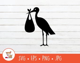 Stork and Baby SVG, Vector Stork Clipart, Stork and Baby Cut File For Cricut, PNG, EPS, Instant Digital Download