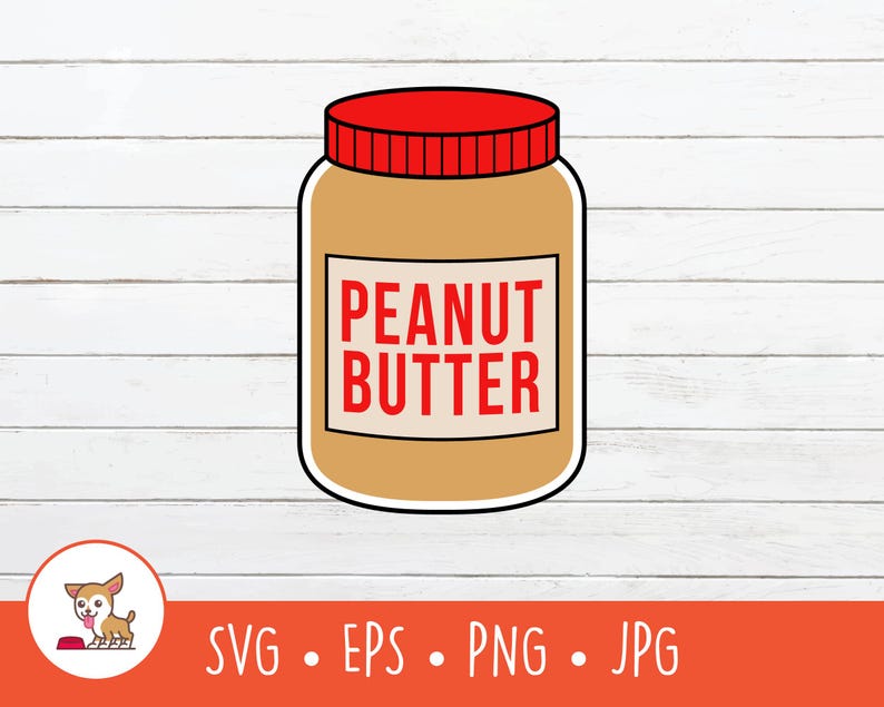 May include: A cartoon illustration of a peanut butter jar with a red lid. The jar is filled with peanut butter and has the words 'Peanut Butter' written on a white label.