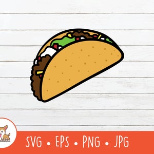 Cartoon Taco Clipart, Taco SVG, Vector Taco Cut File For Cricut, PNG, EPS, Instant Digital Download
