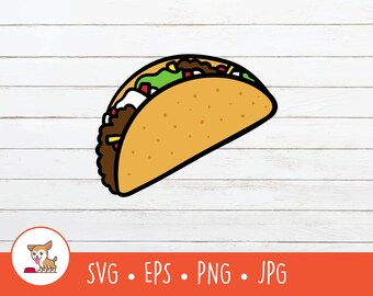 Cartoon Taco Clipart, Taco SVG, Vector Taco Cut File For Cricut, PNG, EPS, Instant Digital Download