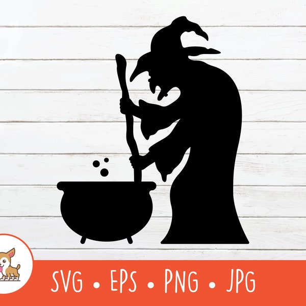 Witch and Cauldron SVG, Vector Witch Clipart, Witch and Cauldron Cut File For Cricut, PNG, EPS, Instant Digital Download