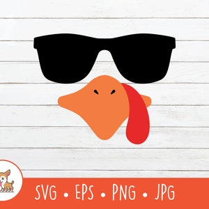 Turkey With Sunglasses SVG, Vector Cool Turkey Clipart, Male Turkey Cut File For Cricut, PNG, EPS, Instant Digital Download