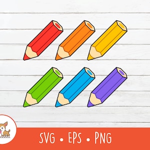 Lápis de cor SVG, Clipart de lápis de cor de desenho animado, Arquivo de corte de lápis de cor vetorial para Cricut, PNG, EPS, Download digital