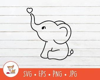 Baby Elephant Outline SVG, Vector Elephant Clipart, Cute Elephant Cut File For Cricut, PNG, EPS, Instant Digital Download