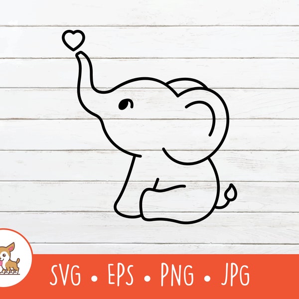 Baby Elephant Outline SVG, Vector Elephant Clipart, Cute Elephant Cut File For Cricut, PNG, EPS, Instant Digital Download