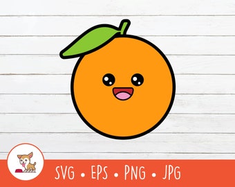 Kawaii Orange SVG, Vector Orange Clipart, Cute Orange Cut File For Cricut, PNG, EPS, Instant Digital Download