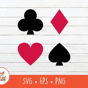 Simboli di carte da gioco SVG, Clipart di carte da gioco, Semi di carte da gioco Taglia file per Cricut, PNG, EPS, Download digitale istantaneo
