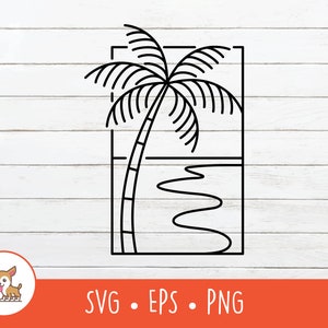 Beach Monoline Logo, Beach SVG, Vector Beach Clipart, Surf Logo Cut File For Cricut, PNG, EPS, Instant Digital Download