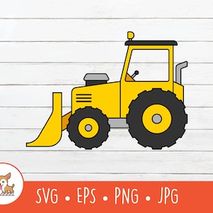 Cartoon Bulldozer Clipart, Bulldozer SVG, Vector Bulldozer Cut File For Cricut, PNG, EPS, Instant Digital Download