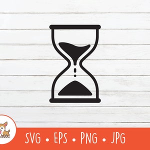 May include: Black and white hourglass icon. The hourglass is a common symbol of time passing.