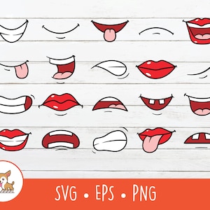 Cartoon Mouth Clipart Bundle, Vector Mouth Cut File For Cricut, PNG, EPS, Instant Digital Download