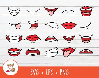 Cartoon Mouth Clipart Bundle, Vector Mouth Cut File For Cricut, PNG, EPS, Instant Digital Download