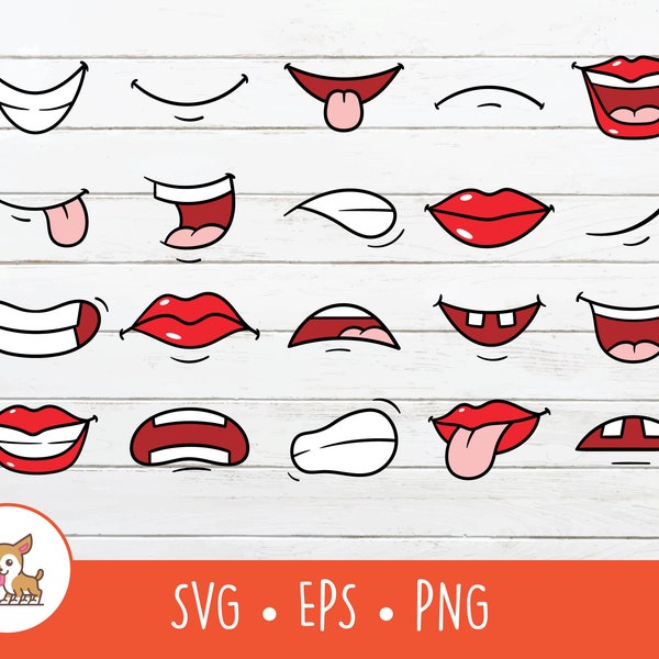 Cartoon Mouth Clipart Bundle, Vector Mouth Cut File For Cricut, PNG, EPS, Instant Digital Download