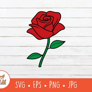 Cartoon Rose Clipart, Rose SVG, Vector Rose Cut File For Cricut, PNG, EPS, Instant Digital Download