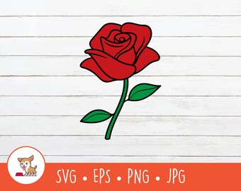Cartoon Rose Clipart, Rose SVG, Vector Rose Cut File For Cricut, PNG, EPS, Instant Digital Download