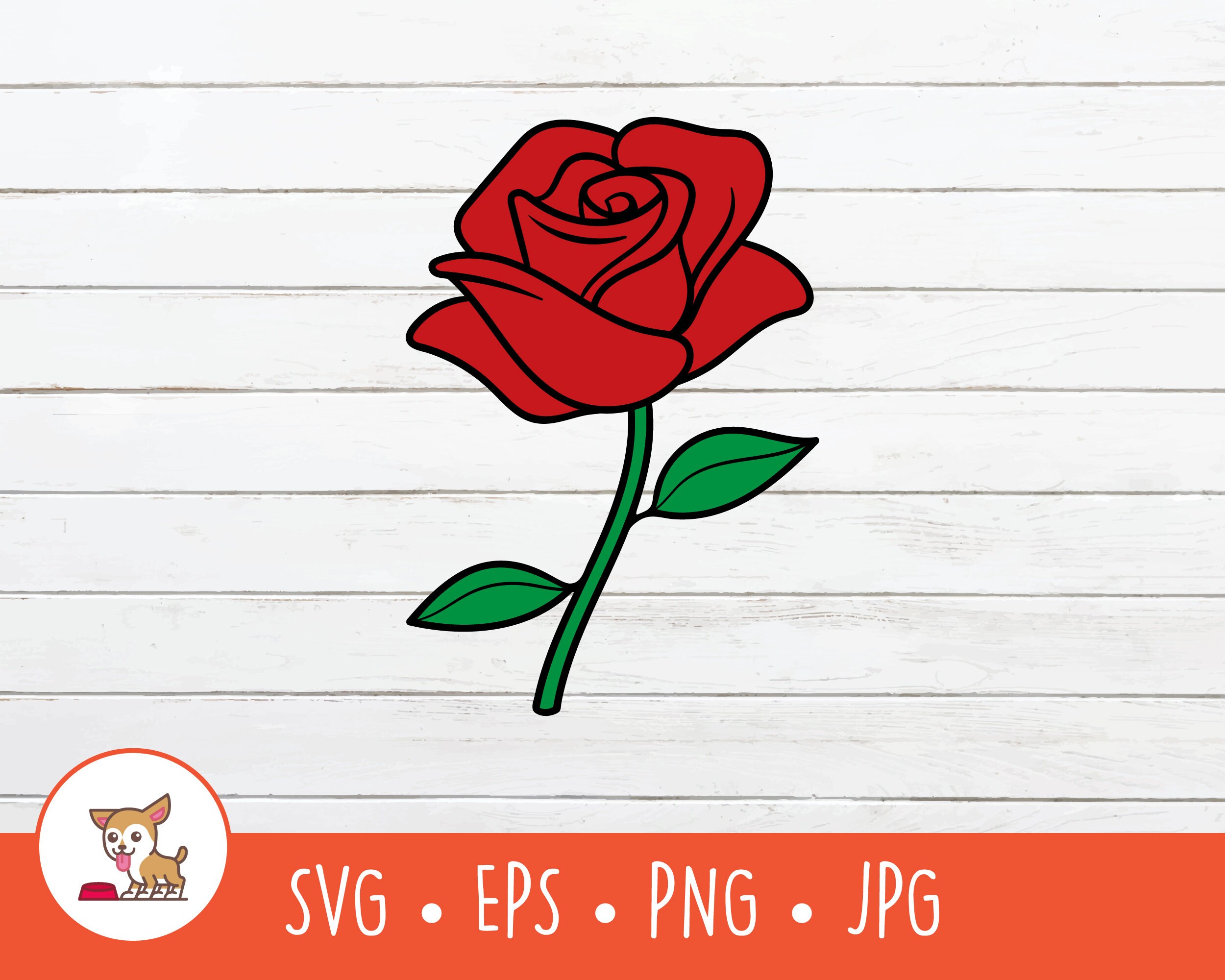Cartoon Rose Clipart, Rose SVG, Vector Rose Cut File for Cricut, PNG ...