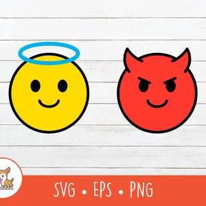 Angel and Devil Emoji SVG, Angel and Devil Clipart, Vector Angel and Devil Emoticon Cut File para Cricut, PNG, EPS, Descarga digital instantánea