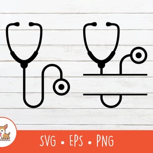 May include: Black and white silhouette of two stethoscopes, one with a single loop and the other with a double loop. The stethoscopes are positioned above a blank space for text, creating a split monogram design.