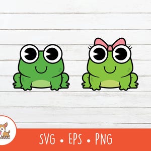 Kikkerpaar clipart, mannelijke en vrouwelijke kikkers SVG, vector kikker gesneden bestand voor Cricut, png, eps, instant digitale download