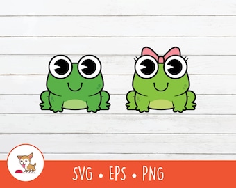 Kikkerpaar clipart, mannelijke en vrouwelijke kikkers SVG, vector kikker gesneden bestand voor Cricut, png, eps, instant digitale download