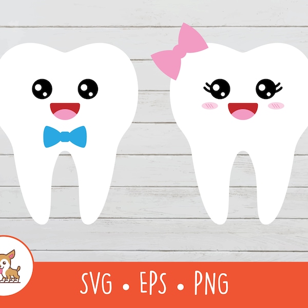 Tooth Clipart, Tooth SVG, Vector Tooth Characters, Cute Tooth Cut File For Cricut, PNG, EPS, Instant Digital Download