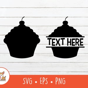 Cupcake SVG, marco de nombre de cupcake dividido, imágenes prediseñadas de cupcakes, archivo de corte de cupcake vectorial para Cricut, PNG, EPS, descarga digital instantánea