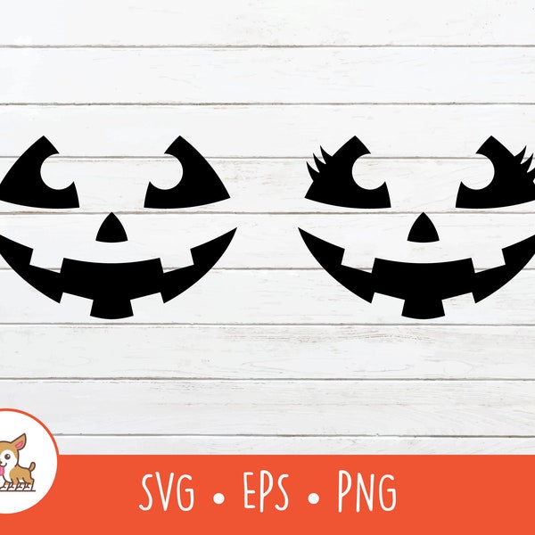 Pumpkin Face SVG, Smiling Pumpkin Face With Eyelashes Clipart, Carved Pumpkin Face Cut File For Cricut, PNG, EPS, Instant Digital Download