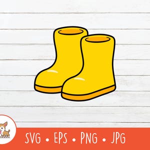 Cartoon Yellow Rubber Boots Clipart, Rubber Boots SVG, Vector Rain Boots Cut File For Cricut, PNG, EPS, Instant Digital Download