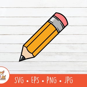 Cartoon Pencil Clipart, Pencil SVG, Vector Pencil Cut File for Cricut, PNG, EPS, Instant Digital Download